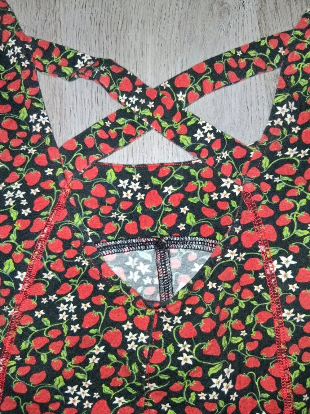 Free People Red Strawberry Fruit Black Corset Tank Top Ruffled Shirt Size Large